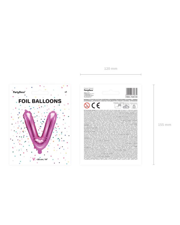Foil Balloon Letter ''V'', 35cm, dark pink