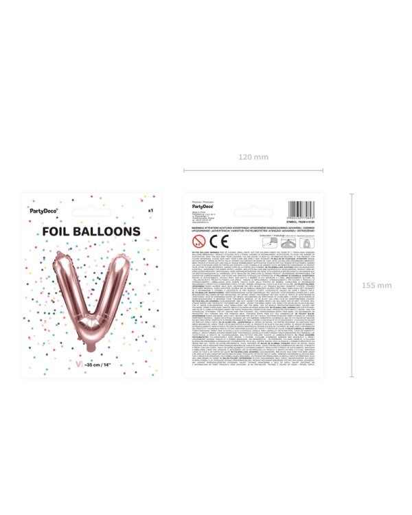 Foil Balloon Letter ''V'', 35cm, rose gold