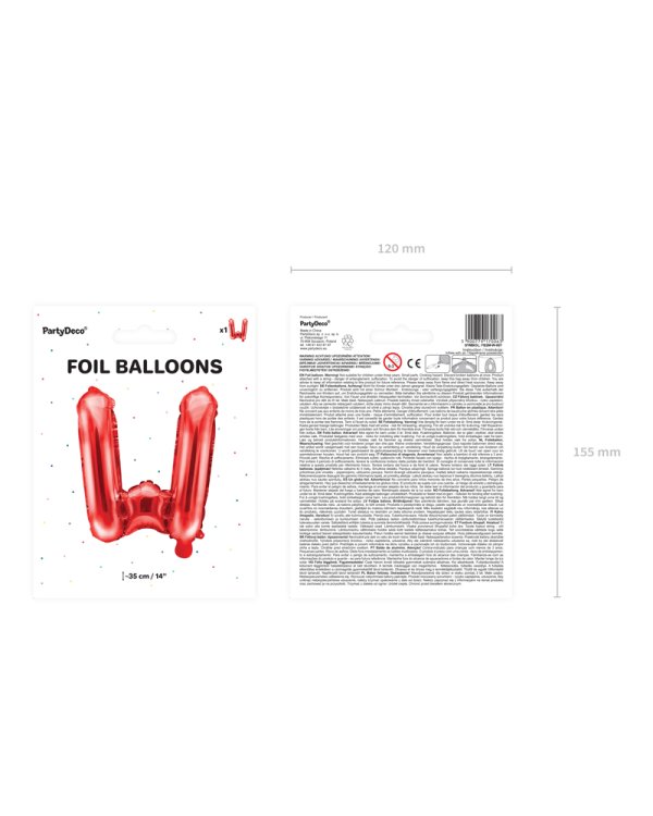 Foil Balloon Letter ''W'', 35cm, red