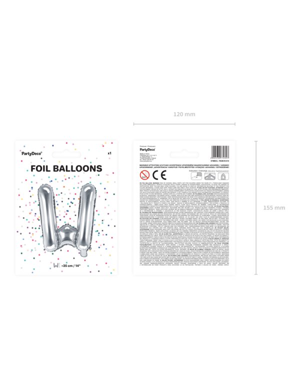 Foil Balloon Letter ''W'', 35cm, silver