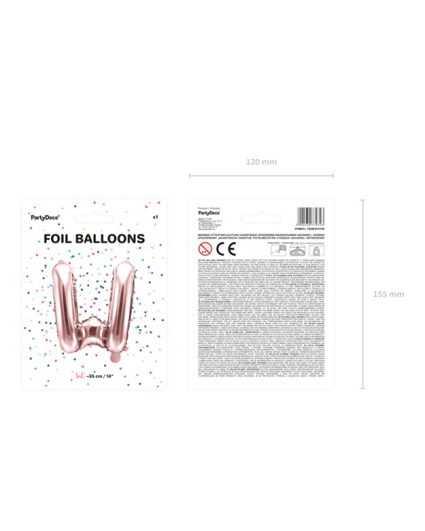 Foil Balloon Letter ''W'', 35cm, rose gold