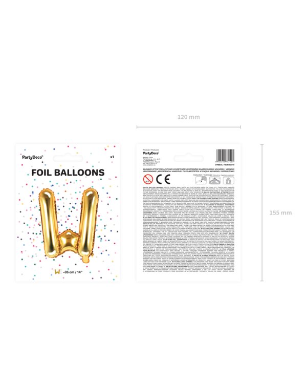 Foil Balloon Letter ''W'', 35cm, gold