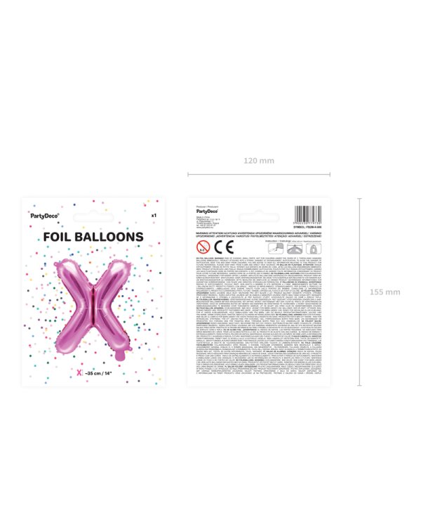 Foil Balloon Letter ''X'', 35cm, dark pink