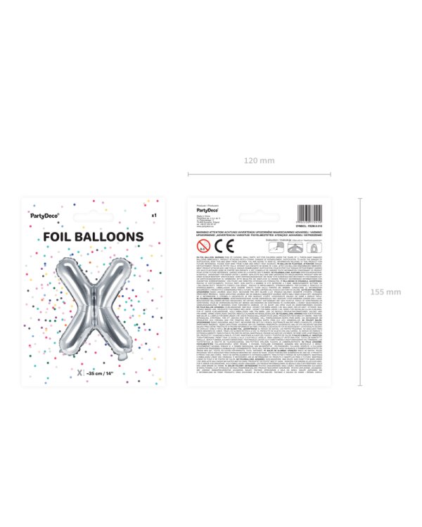 Foil Balloon Letter ''X'', 35cm, silver