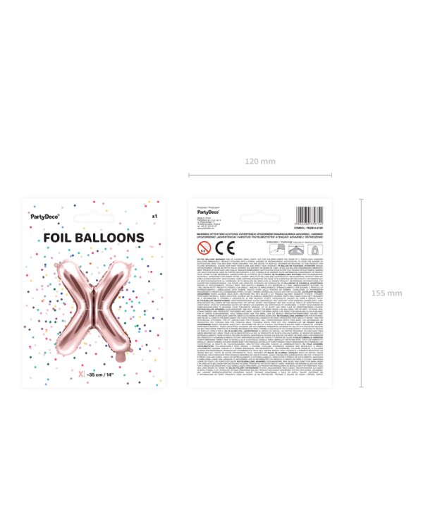 Foil Balloon Letter ''X'', 35cm, rose gold