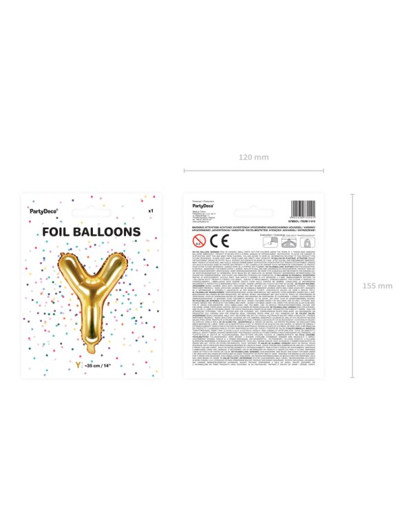 Foil Balloon Letter ''Y'', 35cm, gold