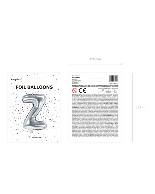 Foil Balloon Letter ''Z'', 35cm, silver