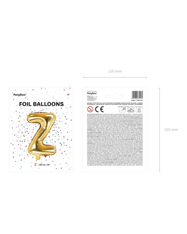 Foil Balloon Letter ''Z'', 35cm, gold