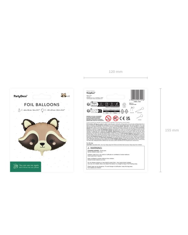 Foil balloon Raccoon, 59x39 cm, mix