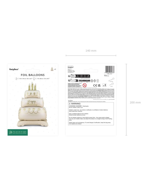 Standing foil balloon Cake, 70x100 cm, mix