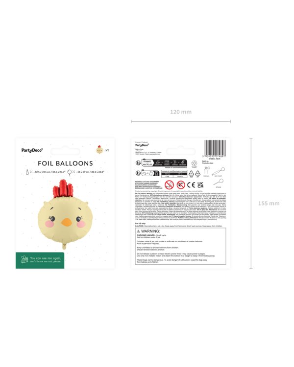 Foil balloon Chicken, 51x59 cm, mix