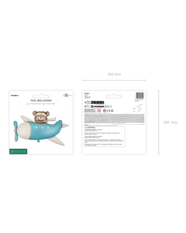 Foil balloon Bear in Airplane, 94x61 cm, light blue