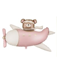 Foil balloon Bear in Airplane, 94x61 cm, light pink