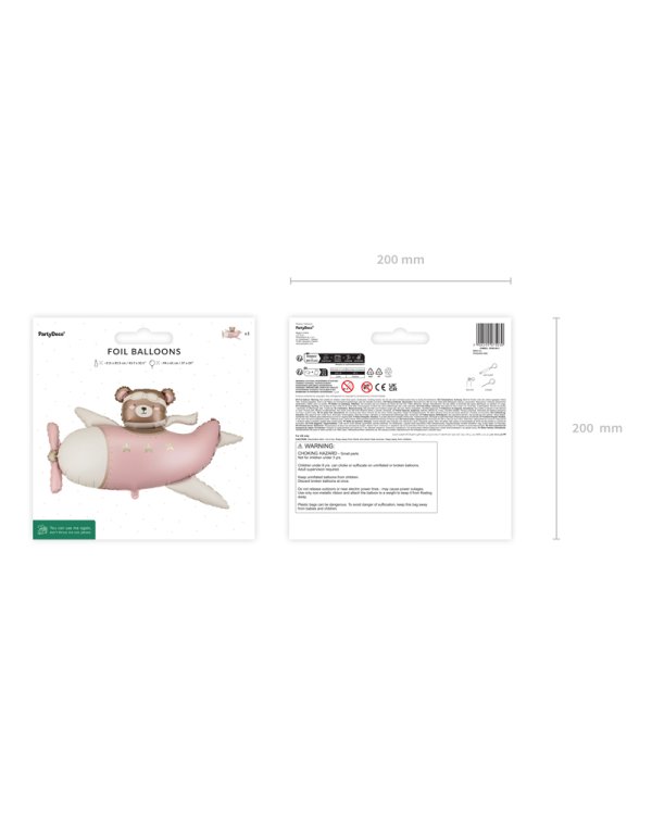 Foil balloon Bear in Airplane, 94x61 cm, light pink