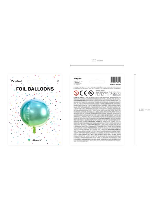 Foil Balloon Ombre Ball, blue and green, 35cm