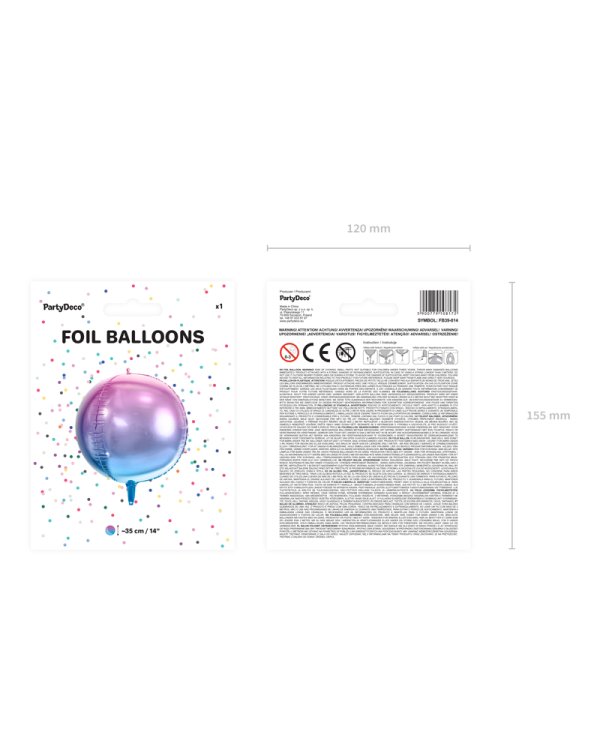 Foil Balloon Ombre Ball, violet and blue, 35cm