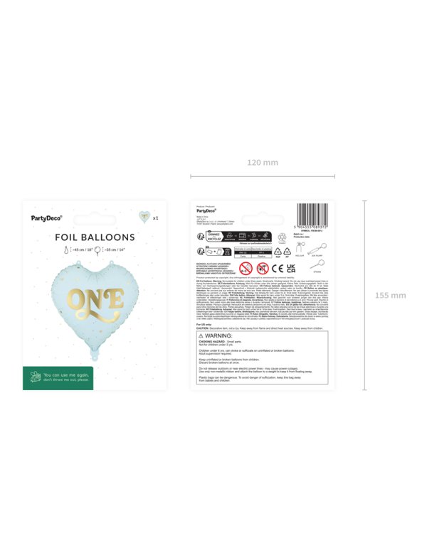 Foil balloon Heart ''One'', 45 cm, light blue