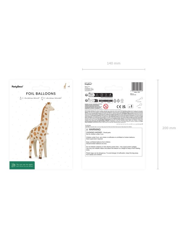 Standing foil balloon Giraffe, 49x114 cm, mix