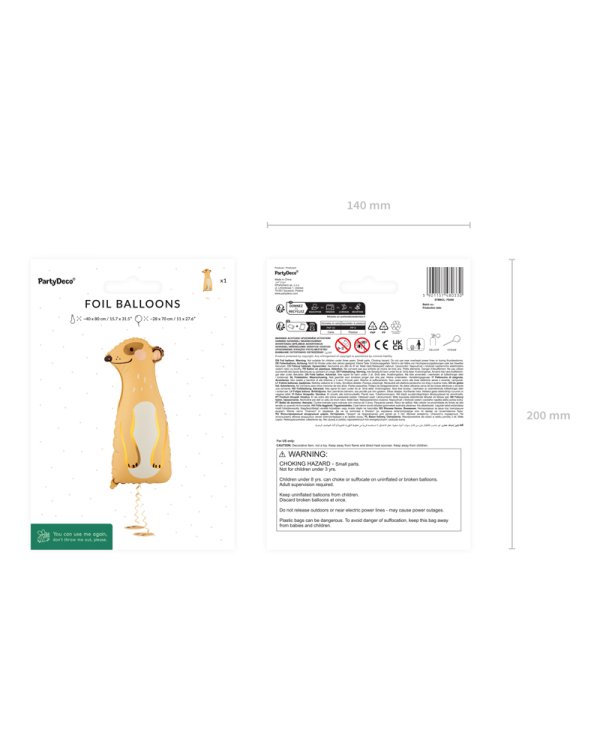 Standing foil balloon Meerkat, 28x70 cm, mix