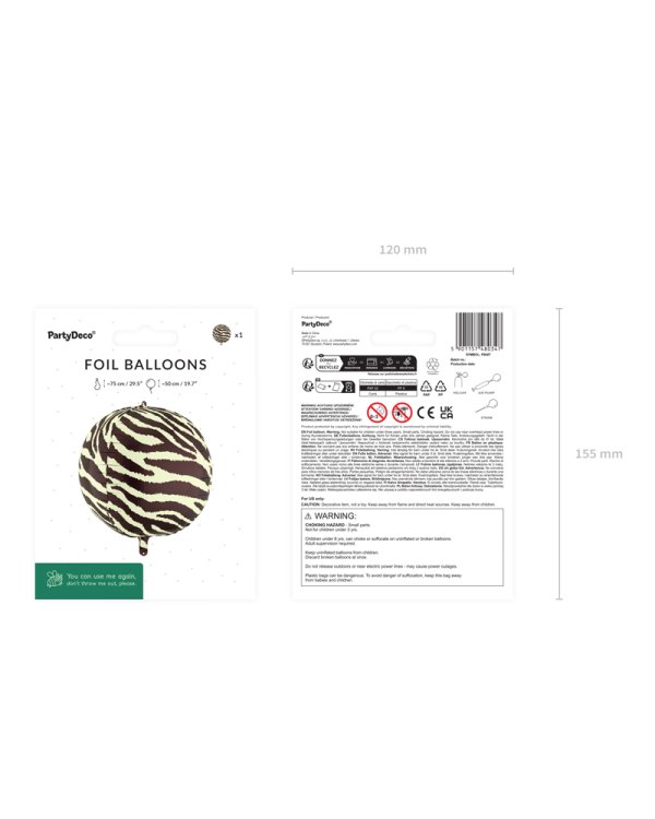 Foil balloon Zebra Stripes Ball, 75 cm, mix