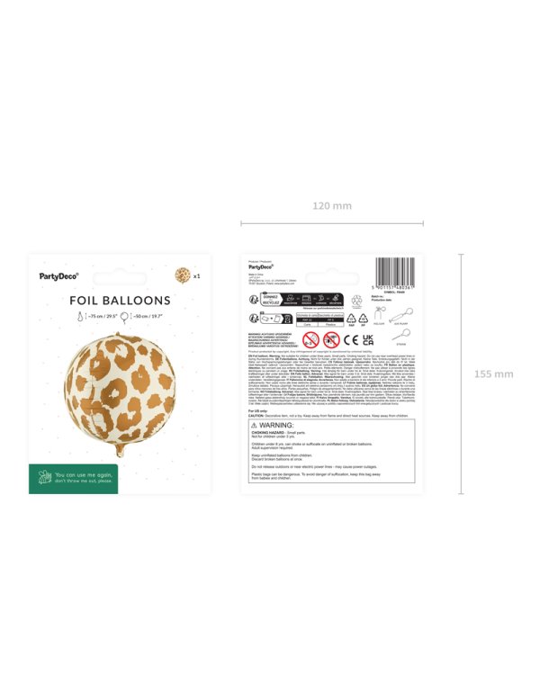 Foil balloon Cheetah Spots Ball, 75 cm, mix