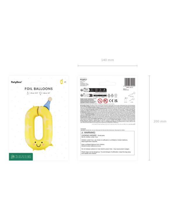 Foil balloon Number ''0'', 86cm, yellow