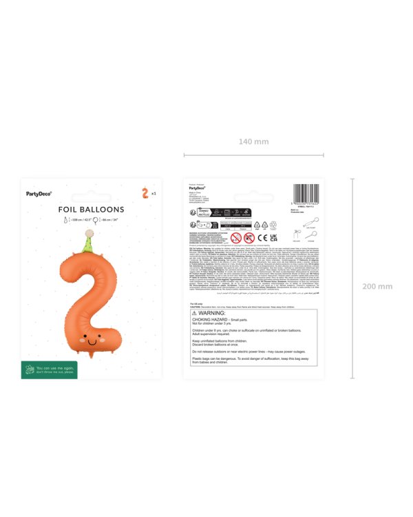 Foil balloon Number ''2'', 86cm, orange