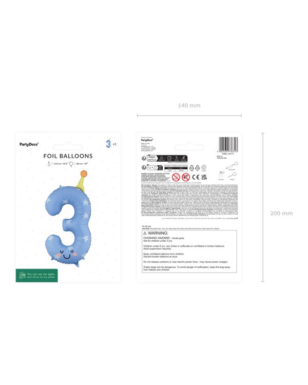 Foil balloon Number ''3'', 86cm, blue