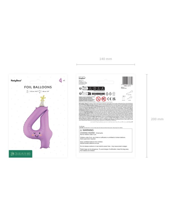 Foil balloon Number ''4'', 86cm, lavender