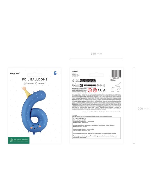 Foil balloon Number ''6'', 86cm, blue