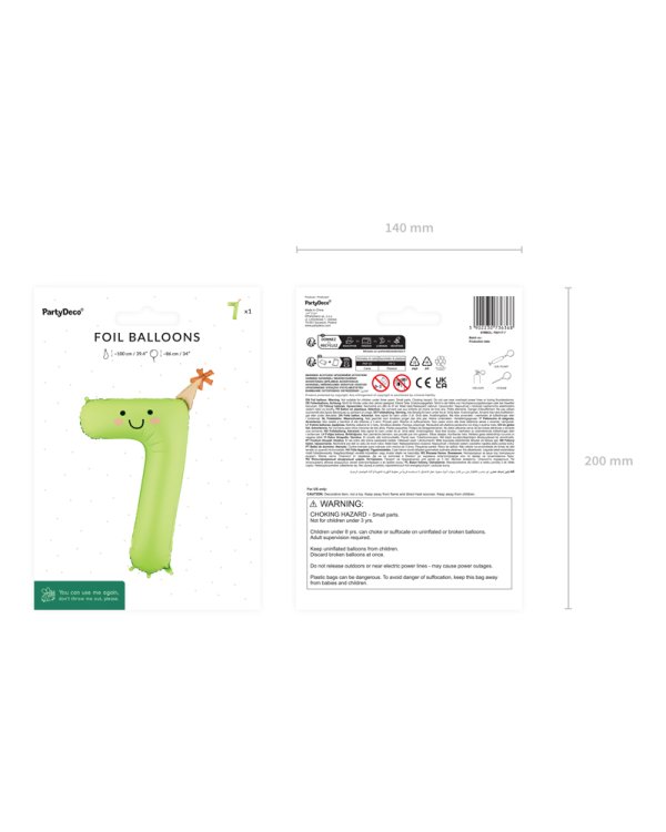 Foil balloon Number ''7'', 86cm, light green