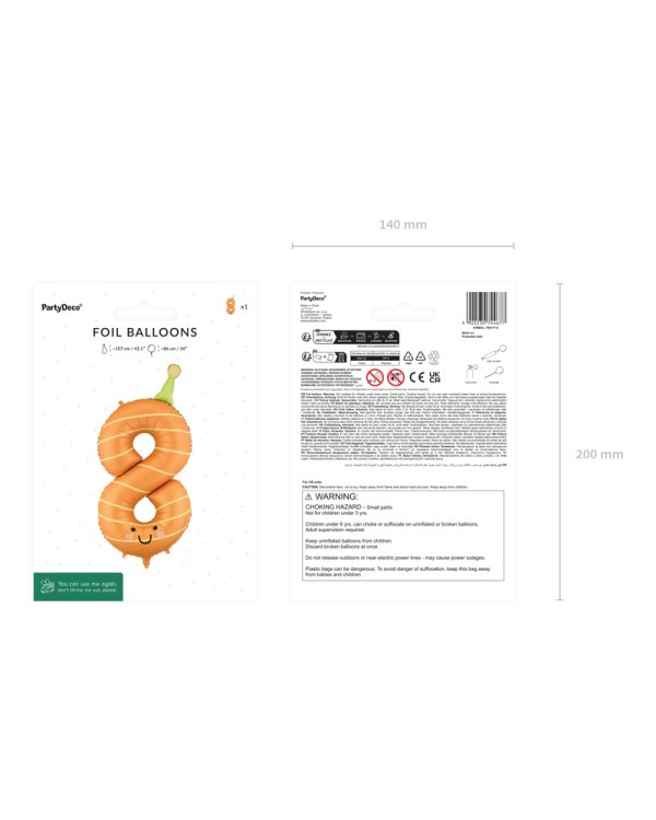 Foil balloon Number ''8'', 86cm, orange