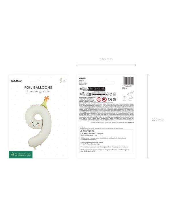 Foil balloon Number ''9'', 86cm, cream
