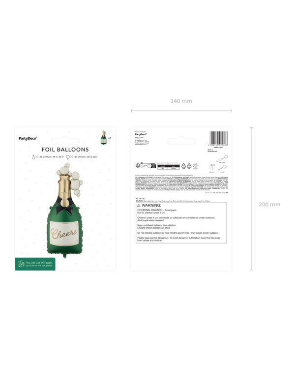 Foil balloon Champagne, 34x93 cm, dark green