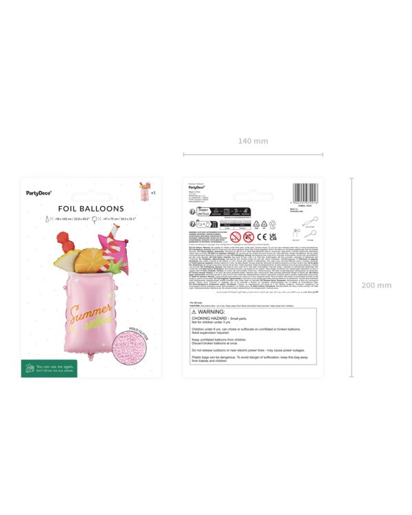 Foil balloon Cocktail, 47x79 cm, pink