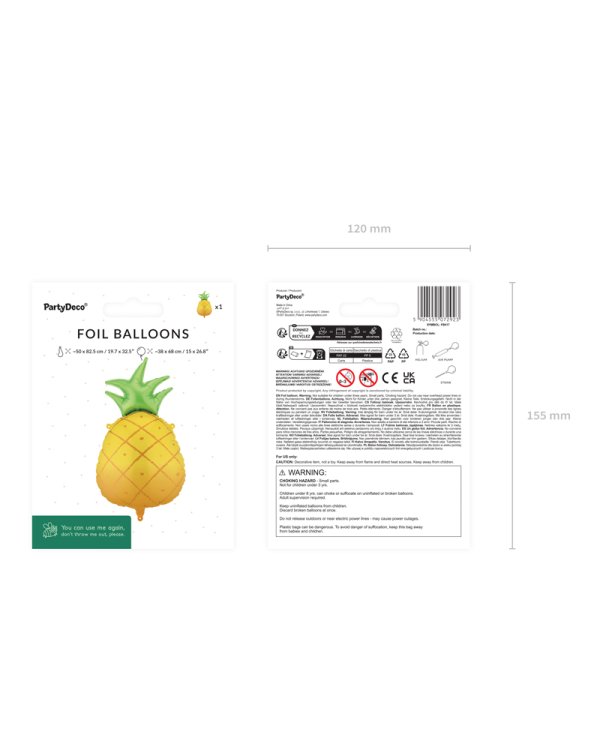 Foil balloon Pineapple, 38x68 cm, yellow