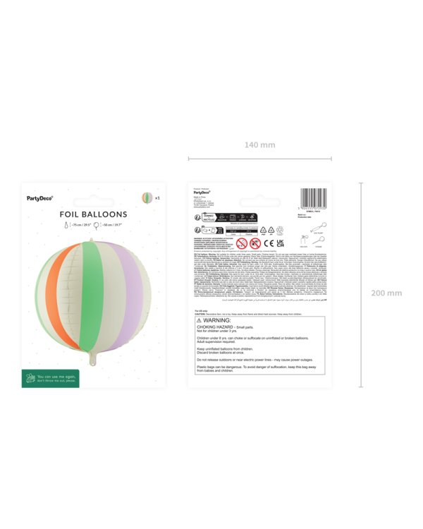 Foil balloon Striped Ball, 75 cm, mix