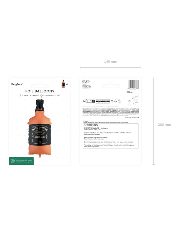 Foil balloon Whisky, 34x86 cm, orange and black
