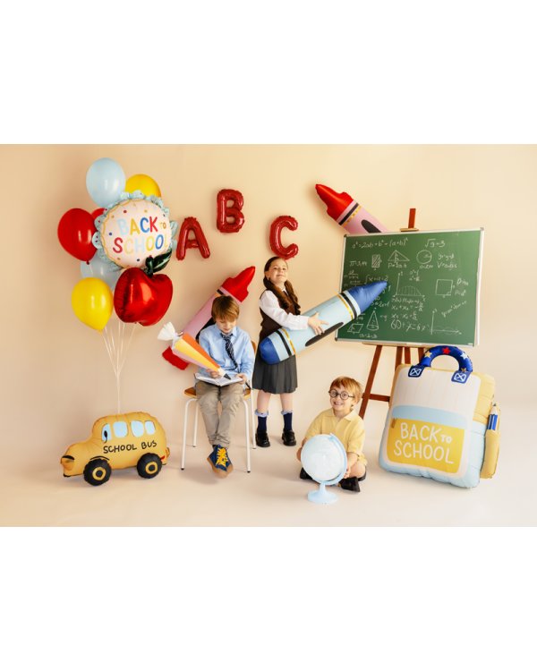 Foil balloon scalloped tablet Back to school, 52x52 cm, cream-blue