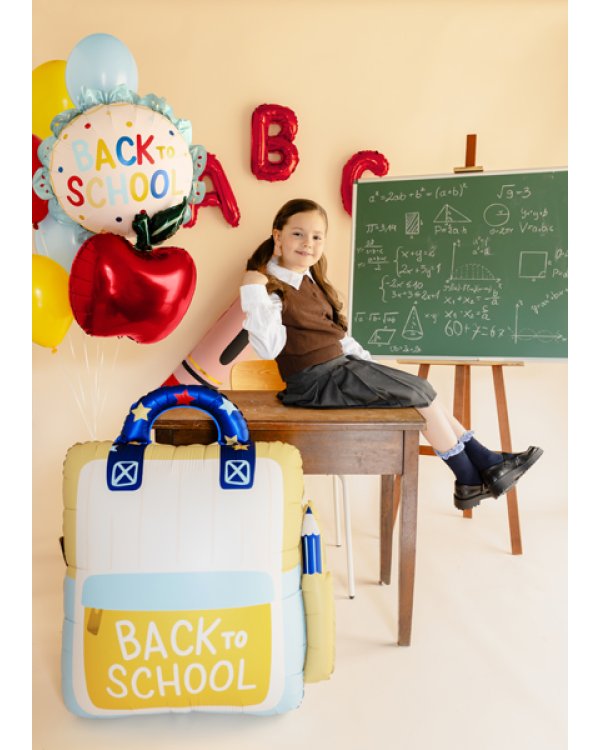 Foil balloon scalloped tablet Back to school, 52x52 cm, cream-blue