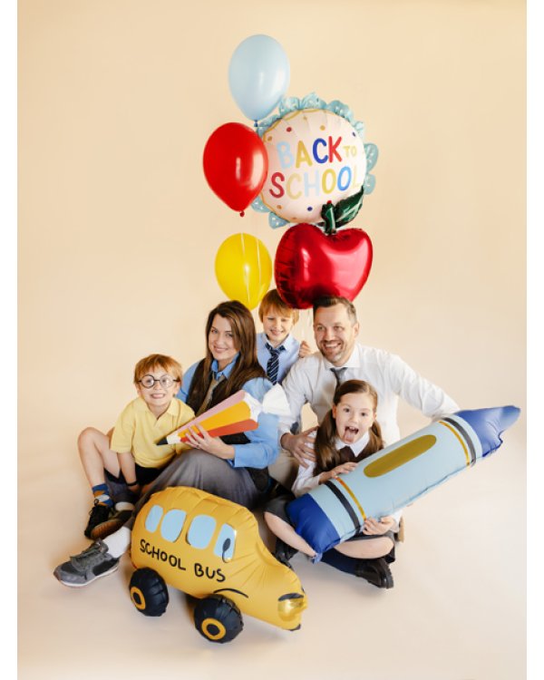 Foil balloon scalloped tablet Back to school, 52x52 cm, cream-blue