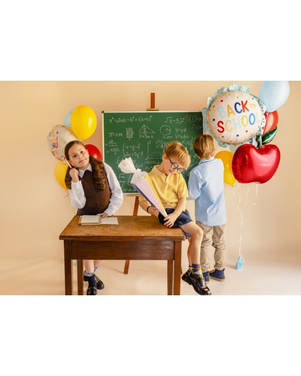Foil balloon scalloped tablet Back to school, 52x52 cm, cream-blue