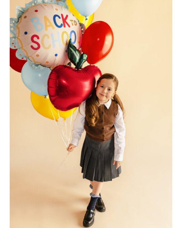 Foil balloon scalloped tablet Back to school, 52x52 cm, cream-blue