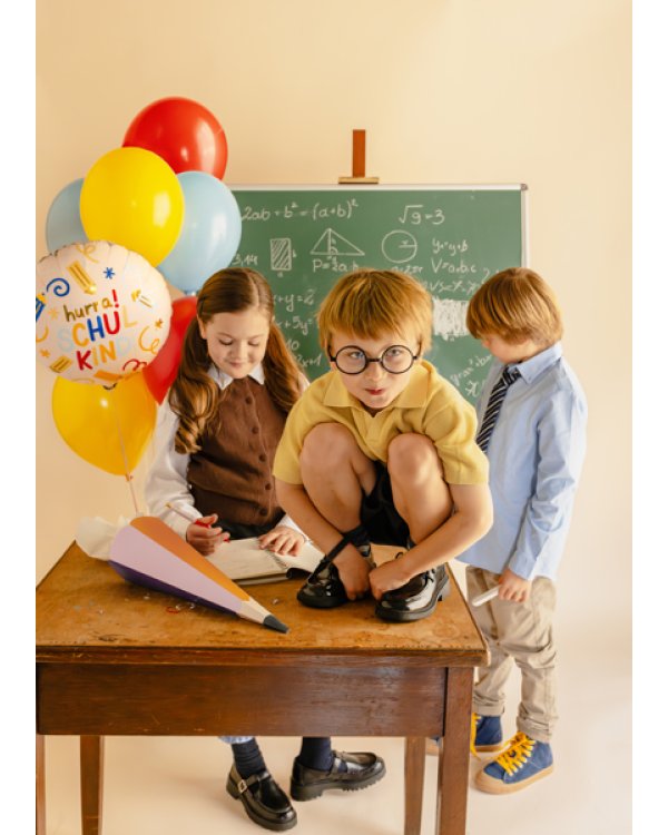 Foil balloon tablet Hurra Schulkind, 35x35 cm, cream