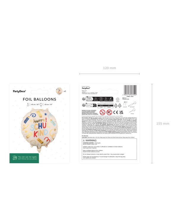 Foil balloon tablet Hurra Schulkind, 35x35 cm, cream