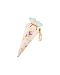 Foil balloon school cone Hurra Schulkind, 34.5x99 cm, cream