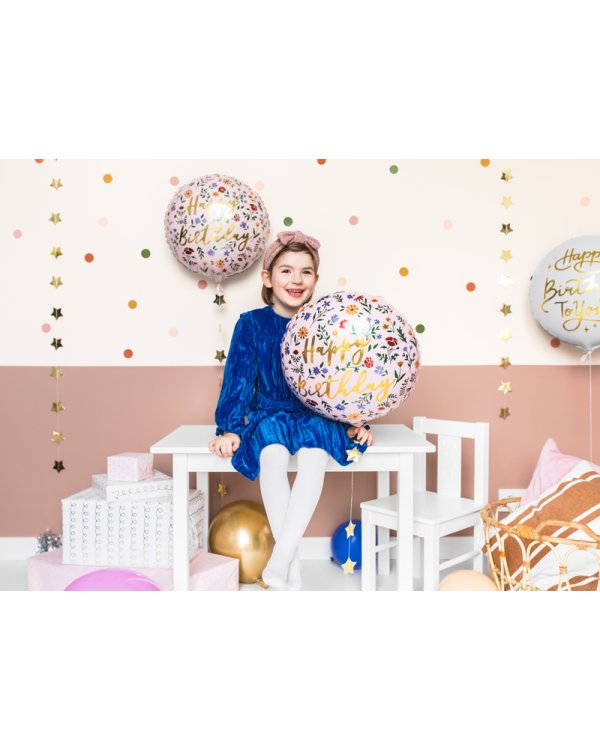 Foil balloon Happy Birthday, 35cm, light pink