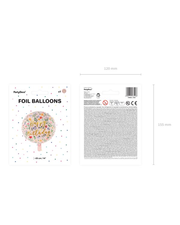 Foil balloon Happy Birthday, 35cm, light pink