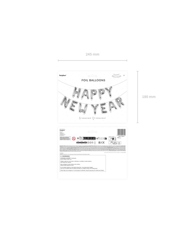 Foil balloon Happy New Year, 422x46 cm, silver