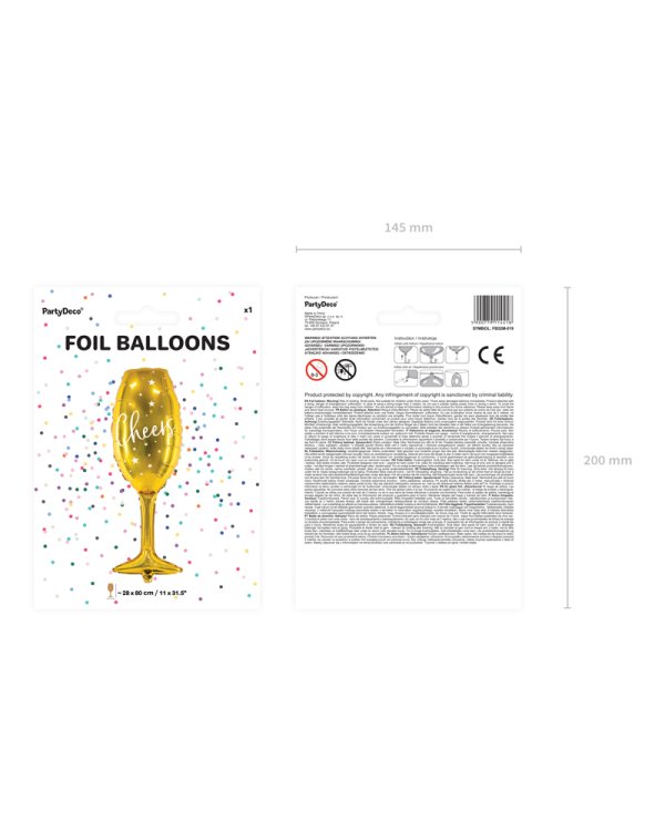 Foil balloon Glass, 28x80cm, gold